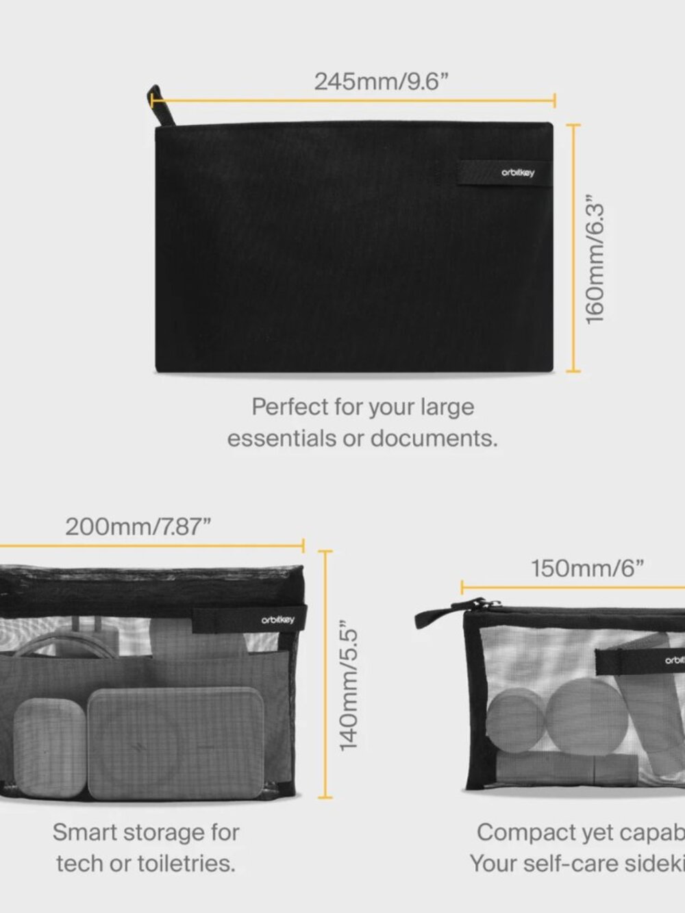 NWT: ORBITKEY Essentials Pouch Trio - Black, set of 3